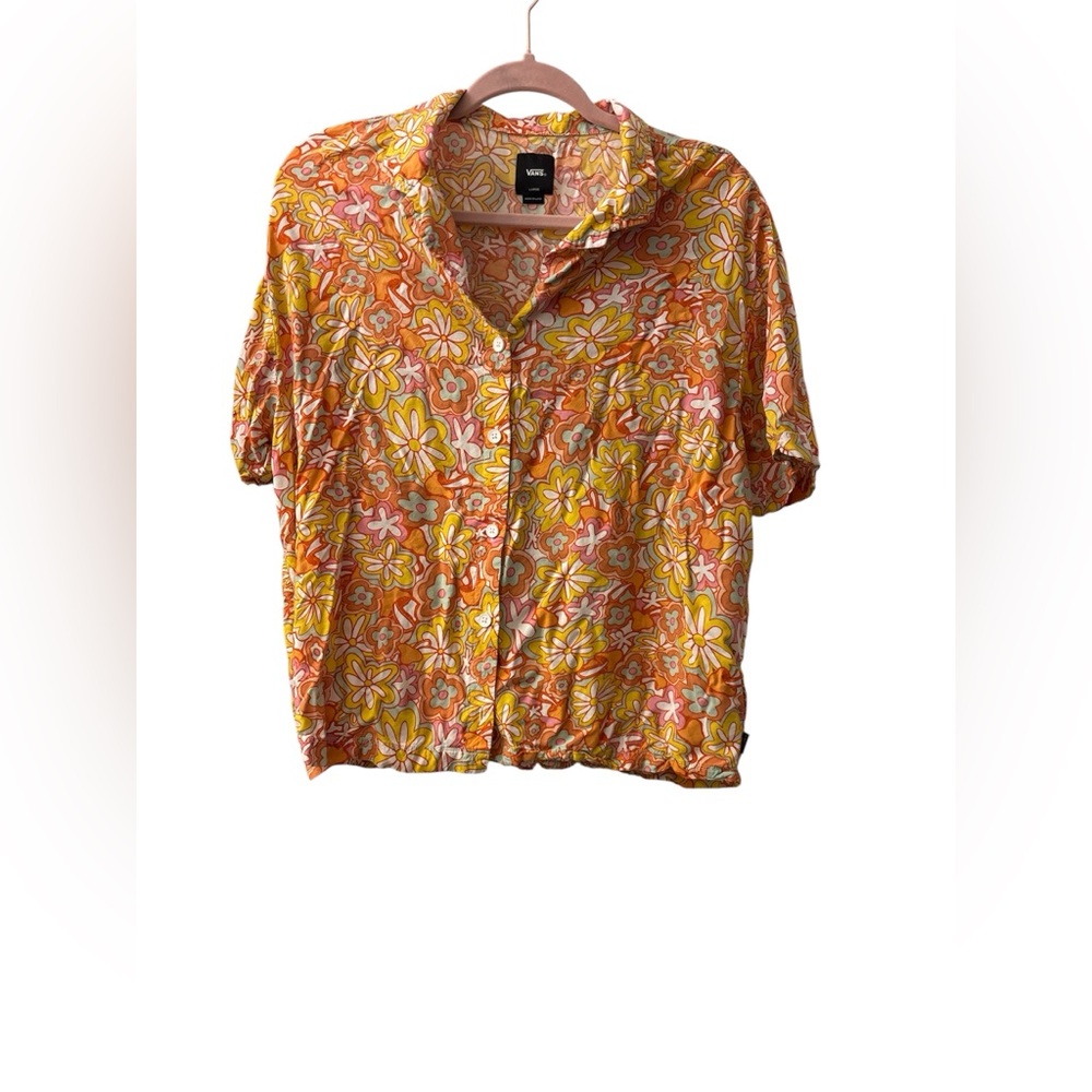 Vans Women's Orange Floral Button Down Shirt